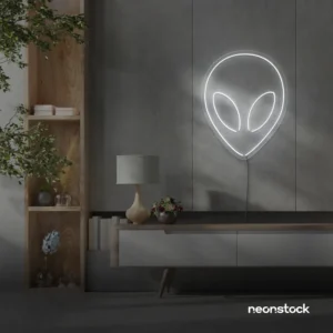 Alien neon sign in white for teen rooms and wall decor