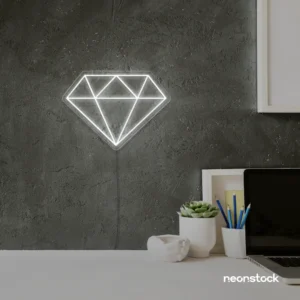 Diamond neon sign in white – luxurious LED decor for glam spaces.