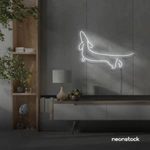 Dachshund dog neon sign in white for pet decor and dog-themed wall art.
