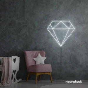 Diamond neon sign in white – luxurious LED decor for glam spaces.