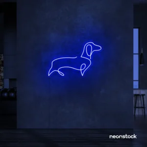 Dog neon sign in dark blue – perfect LED wall decor for pet lovers and dog owners.