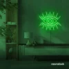 All Seeing Eye neon sign in deep green for spiritual decor, yoga studios, and creative wall displays.