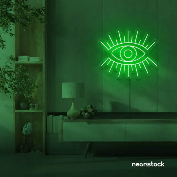 All Seeing Eye neon sign in deep green for spiritual decor, yoga studios, and creative wall displays.