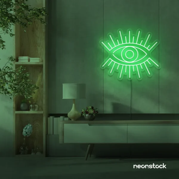 All Seeing Eye neon sign in green for spiritual decor, yoga studios, and creative wall displays.