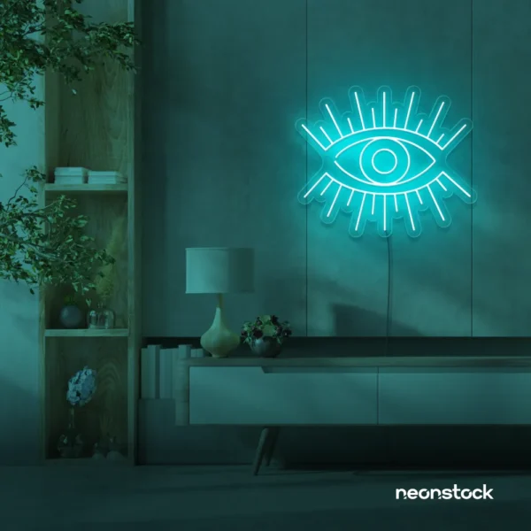 All Seeing Eye neon sign in mint green for spiritual decor, yoga studios, and creative wall displays.