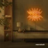 All Seeing Eye neon sign in orange for spiritual decor, yoga studios, and creative wall displays.