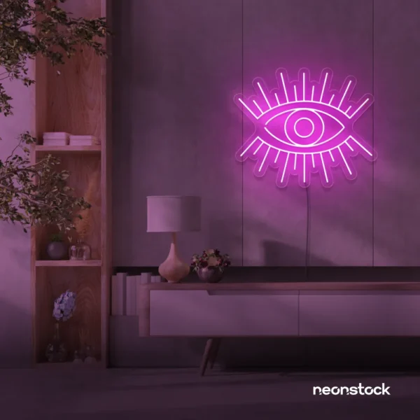 All Seeing Eye neon sign in pink for spiritual decor, yoga studios, and creative wall displays.
