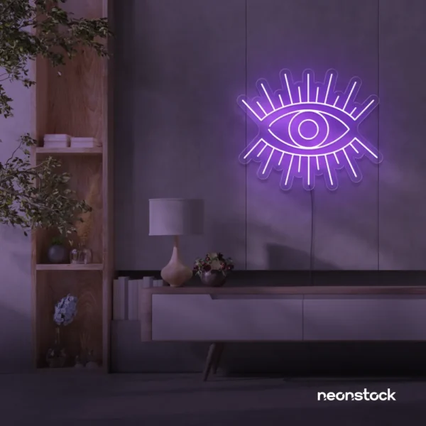 All Seeing Eye neon sign in purple for spiritual decor, yoga studios, and creative wall displays.