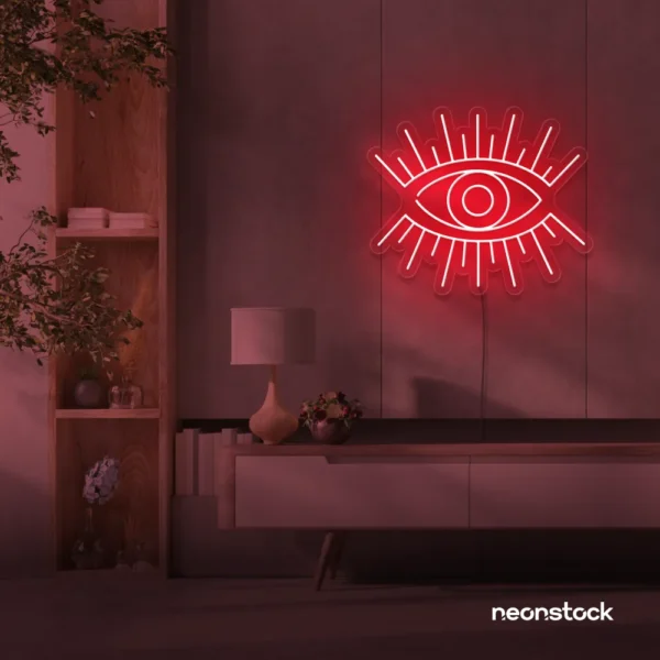 All Seeing Eye neon sign in red for spiritual decor, yoga studios, and creative wall displays.