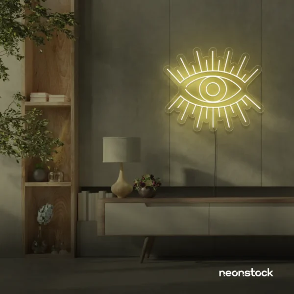 All Seeing Eye neon sign in warm white for spiritual decor, yoga studios, and creative wall displays.