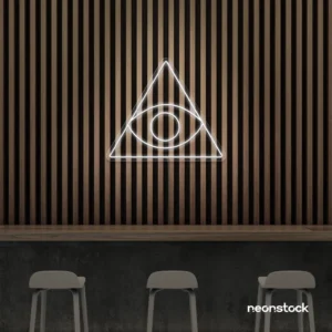 Eye of Providence neon sign in white – symbolic LED wall decor for spiritual and modern spaces.