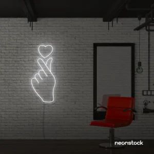 Finger heart neon sign in white for bedroom and dorm room decor