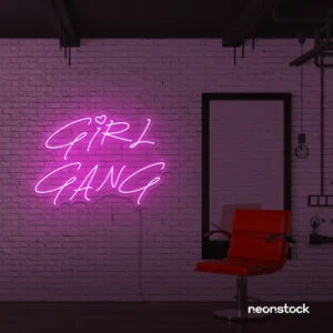 Girl Gang neon sign in pink for dorm rooms, glam spaces, and bestie walls.