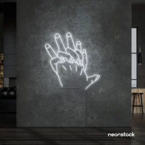 Holding hands neon sign in white – emotional LED wall decor.