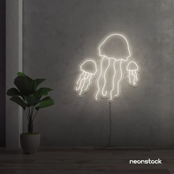Jelly Fish neon sign in Neutral white for ocean-themed wall decor
