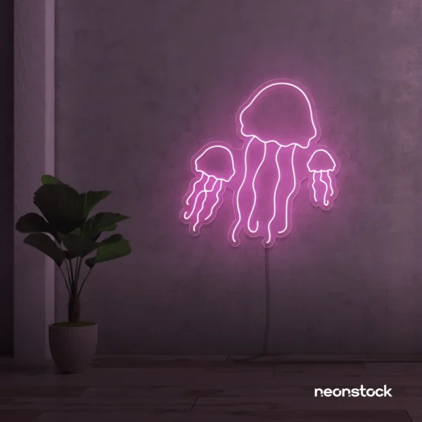 Jelly Fish neon sign in dark blue for ocean-themed wall decor