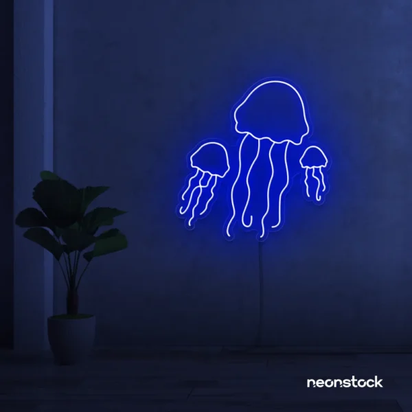 Jelly Fish neon sign in dark blue for ocean-themed wall decor