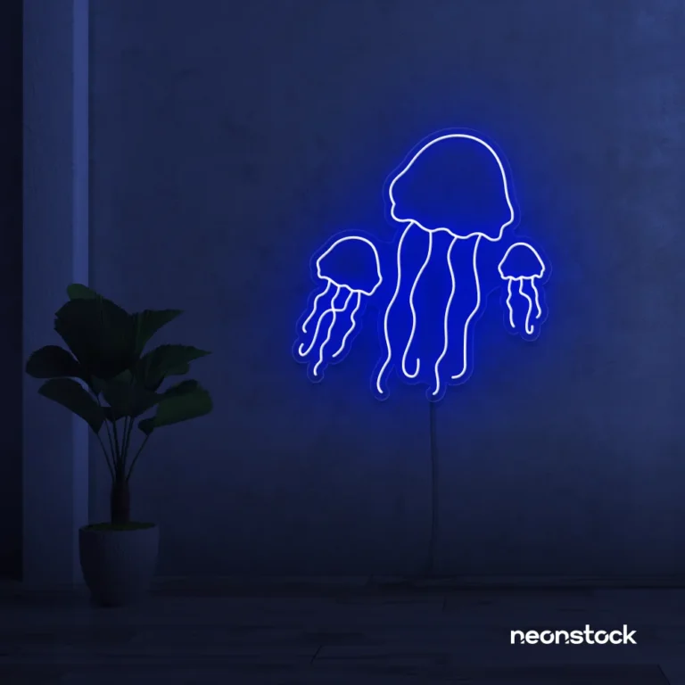 Jelly Fish neon sign in dark blue for ocean-themed wall decor