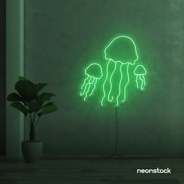 Jelly Fish neon sign in green for ocean-themed wall decor