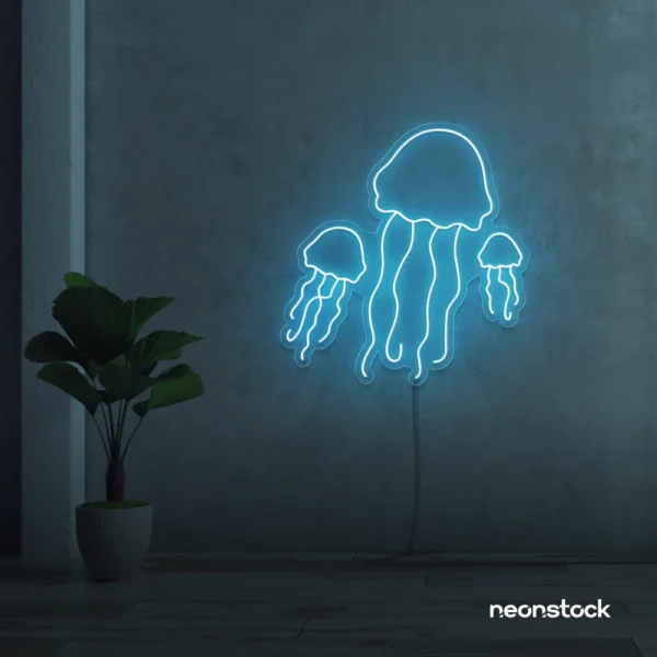 Jelly Fish neon sign in ice blue for ocean-themed wall decor