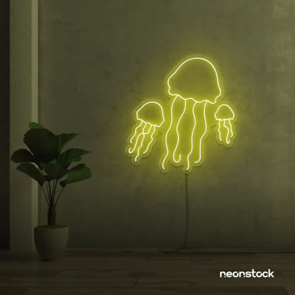 Jelly Fish neon sign in lemon yellow for ocean-themed wall decor