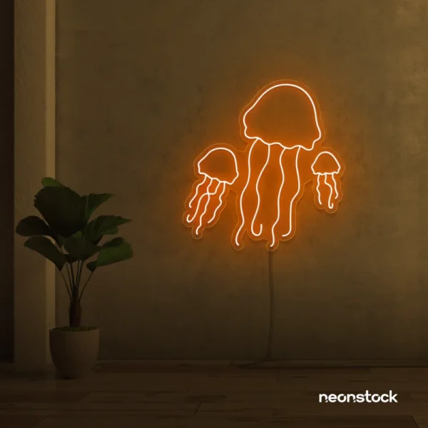Jelly Fish neon sign in orange for ocean-themed wall decor