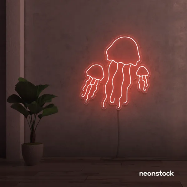 Jelly Fish neon sign in peachy pink for ocean-themed wall decor
