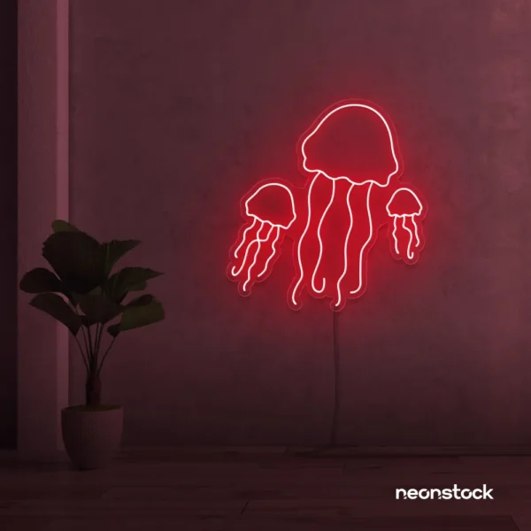 Jelly Fish neon sign in red for ocean-themed wall decor
