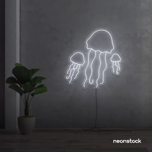 Jelly Fish neon sign in white for ocean-themed wall decor