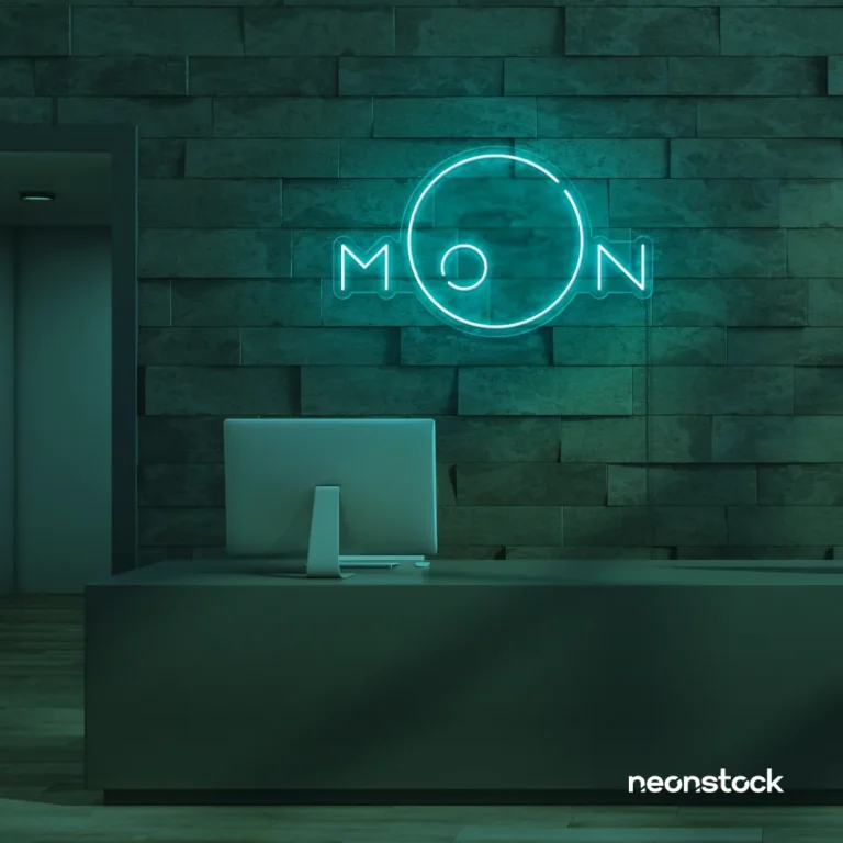 Moon neon sign in mint green for aesthetic room decor