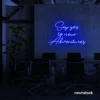 Say Yes to New Adventures neon sign in dark blue for travel decor, modern entryways, and motivational vibes.