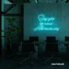 Say Yes to New Adventures neon sign in mint green for travel decor, modern entryways, and motivational vibes.