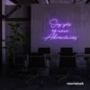 Say Yes to New Adventures neon sign in purple for travel decor, modern entryways, and motivational vibes.