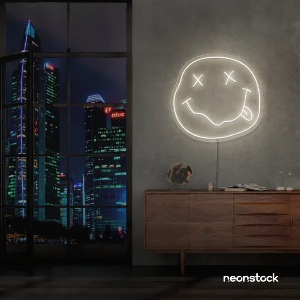Smiley face neon sign in Neutral white for home or kids room wall decor