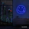 Smiley face neon sign in dark blue for home or kids room wall decor