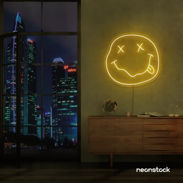Smiley face neon sign in golden yellow for home or kids room wall decor