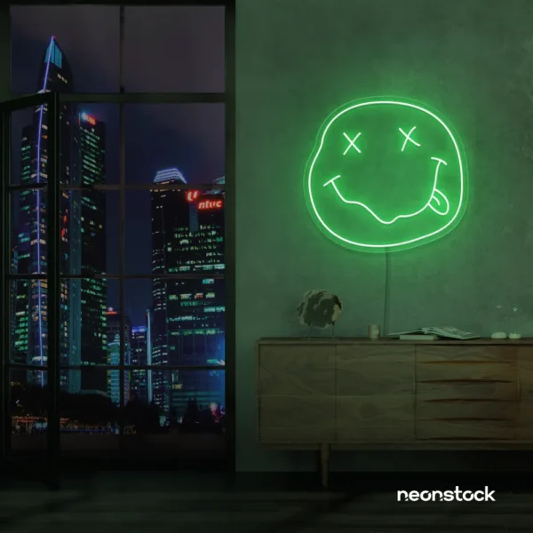Smiley face neon sign in green for home or kids room wall decor