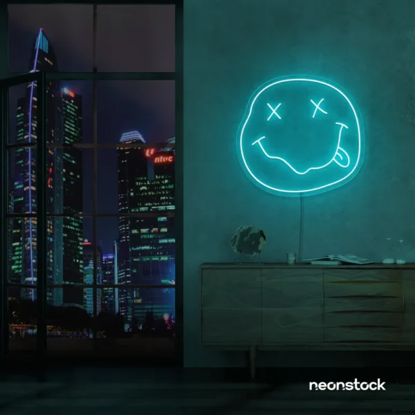 Smiley face neon sign in mint green for home or kids room wall decor
