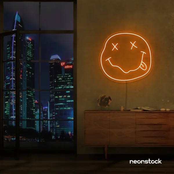 Smiley face neon sign in orange for home or kids room wall decor