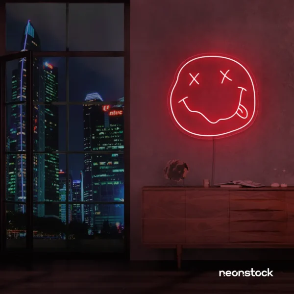 Smiley face neon sign in red for home or kids room wall decor