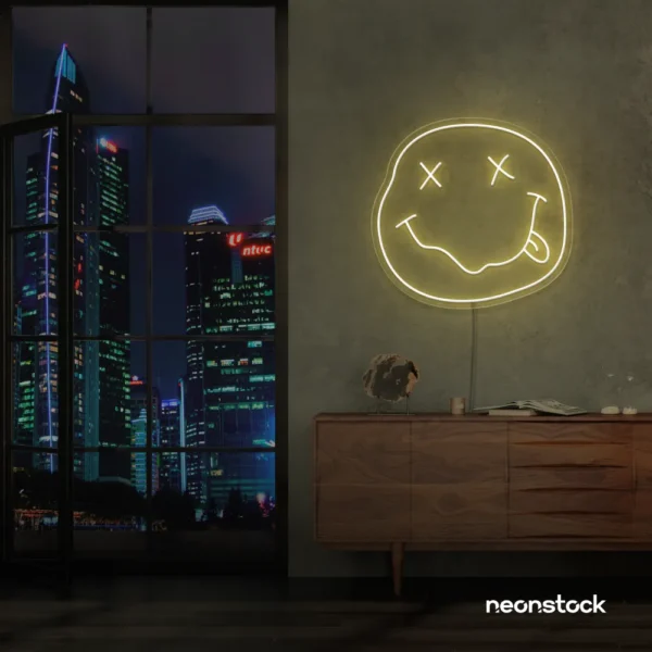 Smiley face neon sign in warm white for home or kids room wall decor