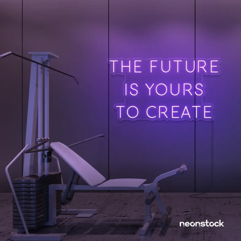 The Future Is Yours To Create neon sign in purple for dream boards, entrepreneur decor, and creative offices.