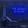 The World Is Yours neon sign in dark blue for empowerment decor, teen rooms, and motivational walls.