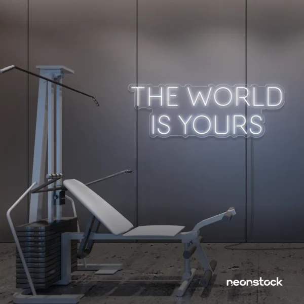 The World Is Yours neon sign in white for empowerment decor, teen rooms, and motivational walls.