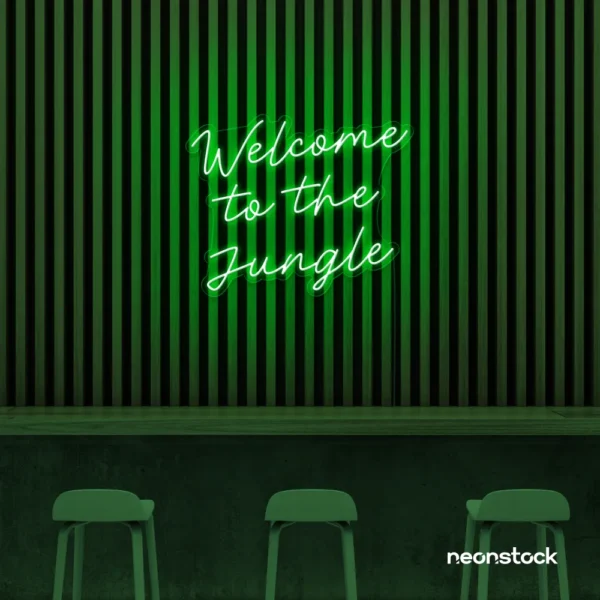 Welcome to the Jungle neon sign in deep green for bold interiors, gaming setups, and tropical decor.