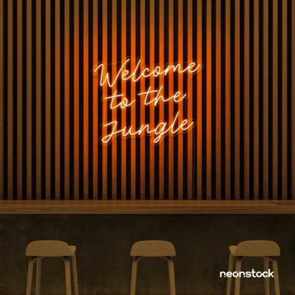 Welcome to the Jungle neon sign in orange for bold interiors, gaming setups, and tropical decor.
