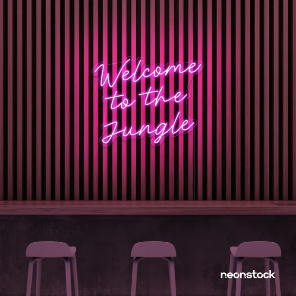 Welcome to the Jungle neon sign in pink for bold interiors, gaming setups, and tropical decor.