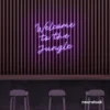 Welcome to the Jungle neon sign in purple for bold interiors, gaming setups, and tropical decor.