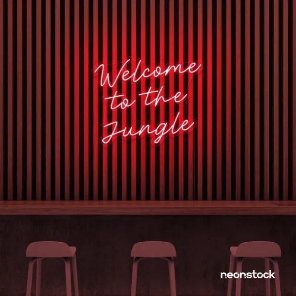 Welcome to the Jungle neon sign in red for bold interiors, gaming setups, and tropical decor.