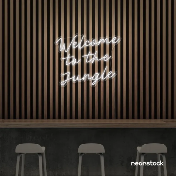 Welcome to the Jungle neon sign in white for bold interiors, gaming setups, and tropical decor.